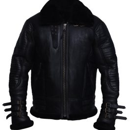 Men Black Bomber Shearling Jacket