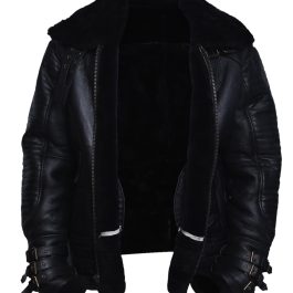 Men Black Bomber Shearling Jacket