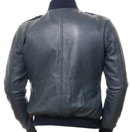 Men Blue Bomber Leather Jacket