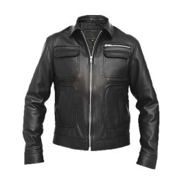 Men Black Bomber Leather Jacket