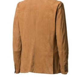 Men Tan Single-Breasted Suede Leather Blazer