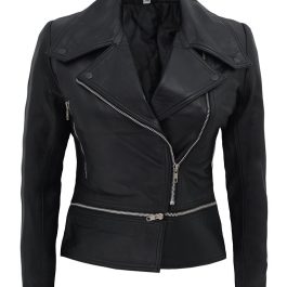 Women Black Slim Fit Leather Jacket