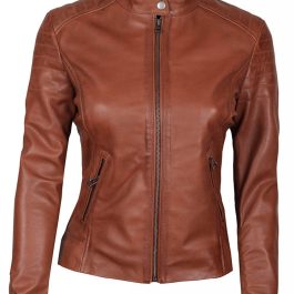 CHEVEREL Brown Padded Slim Fit Leather Jacket