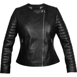 Collarless Biker Black Leather Jacket