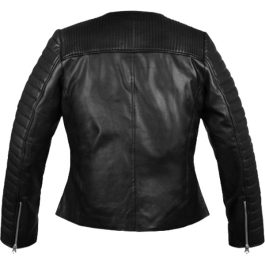 Collarless Biker Black Leather Jacket