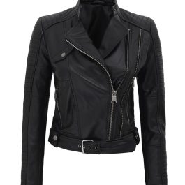 Black Moto Style Quilted Leather Jacket