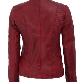 CHEVEREL Women’s Maroon Slim Fit Leather Jacket