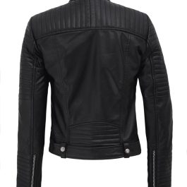 Black Moto Style Quilted Leather Jacket