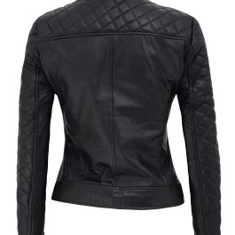 Black Slim-Fit Quilted Leather Jacket