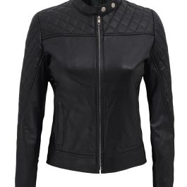 Black Slim-Fit Quilted Leather Jacket